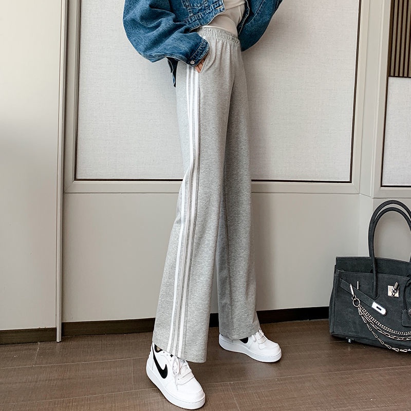 Gray sports wide-leg pants female summer thin section 2021 Korean version of the new loose and thin casual pants straight pants trousers