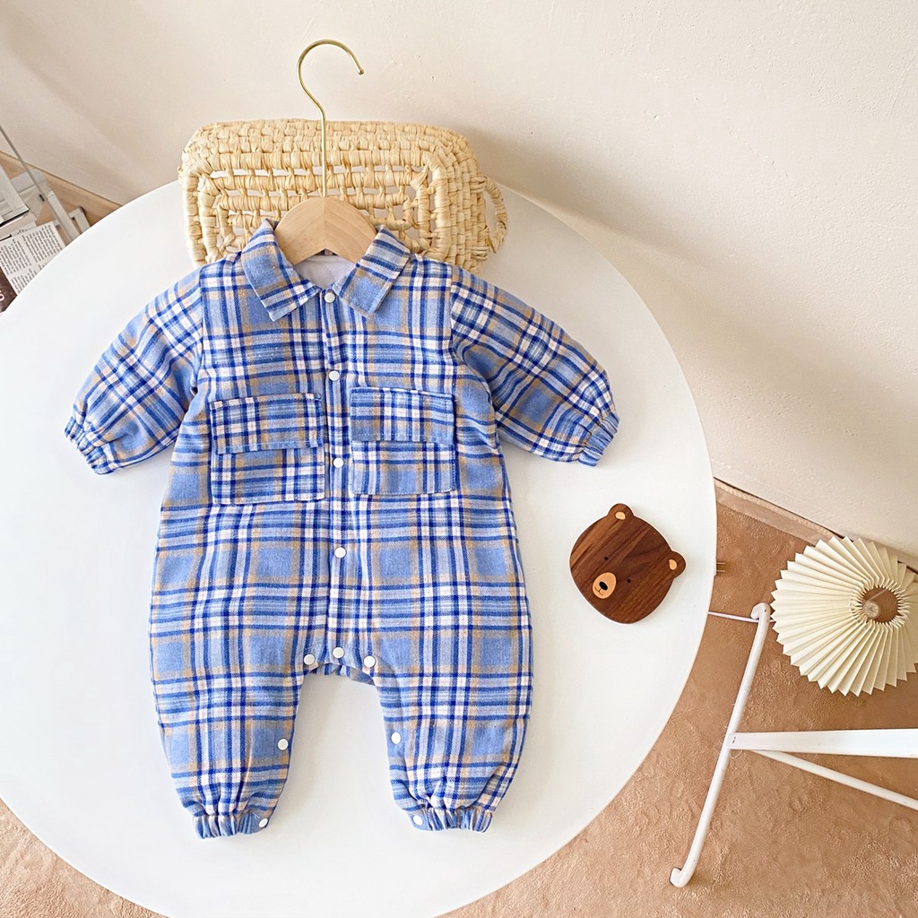 Áo liền quần Sanlutoz vải cotton kẻ sọc ca rô thời trang mùa đông cho bé trai