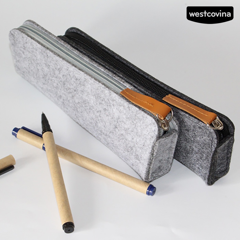 Túi Đựng Bút / Đồ Trang Điểm Bằng Vải Nỉ Có Khóa Kéo Đơn Giản