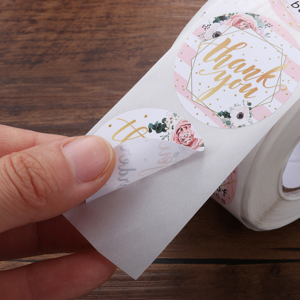 LONTIME /500pcs DIY Thank You Stickers Wedding Decor Gift Paper Sticker Flower labels Gift Packaging Sticker roll Package Label Round label Thank You Sealing Craft Self Adhesive