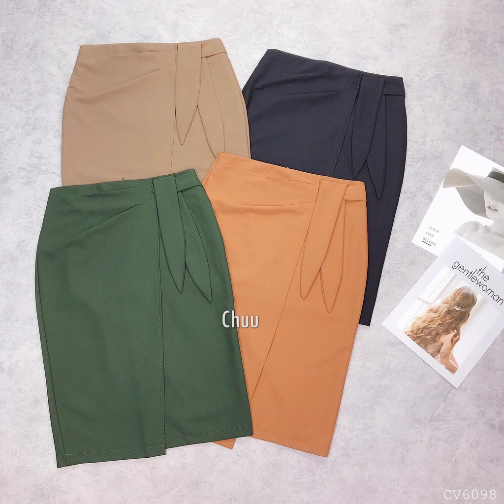 Chân váy suông giấu bụng 2 vạt nhún eo tai thỏ CHUU CV6098