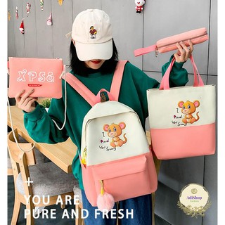 Bộ balo thời trang 4 món 🚕Free Ship🚕 Balo thời trang 4 món chuột cute BB057