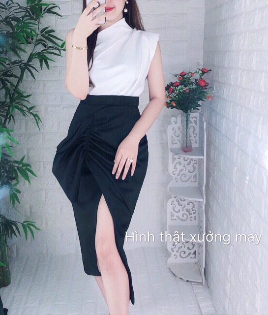 [Mã FATHANG5 giảm 10K đơn 50K] Đầm body lệch vai kèm CV bút chì nhún bèo TRIPBLE T DRESS - Free size dưới 56kg