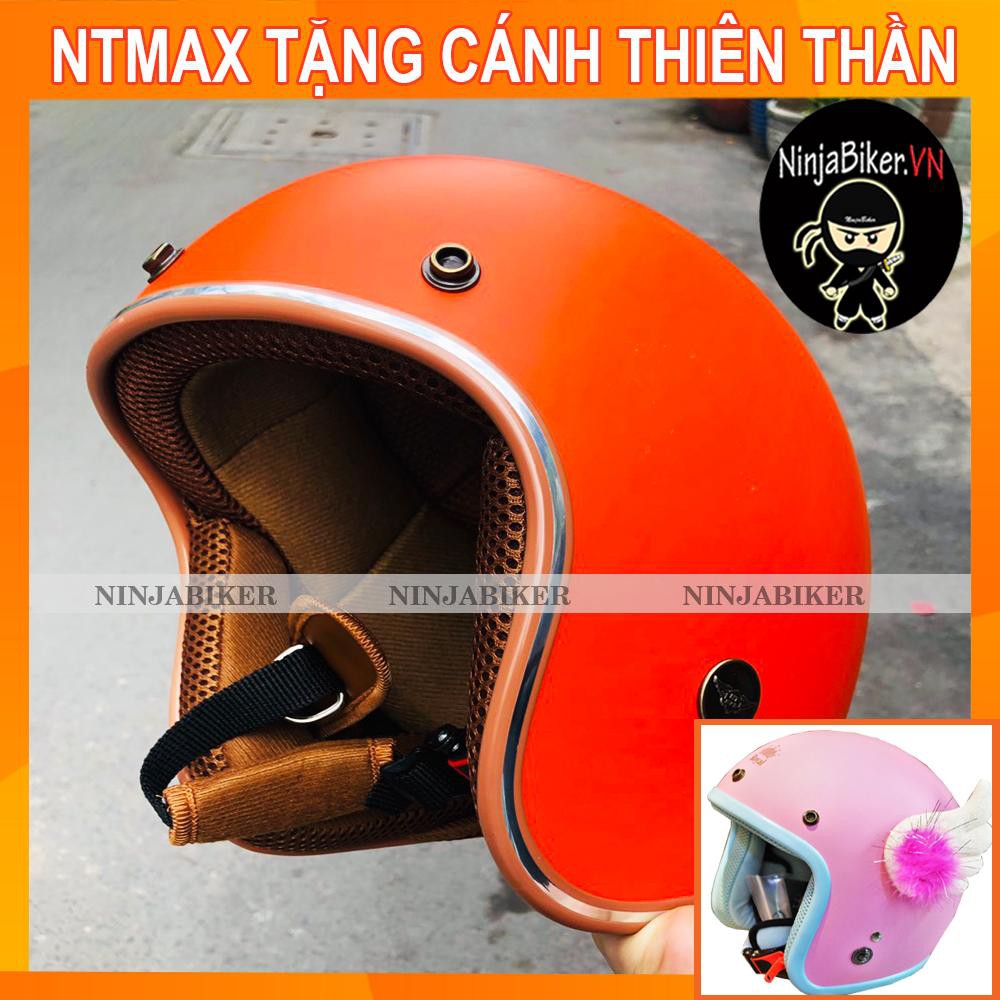 [ MẪU MỚI] Nón bảo hiểm ntmax cam lót nâu kèm cánh thiên thần lông ( ngẫu nhiên)