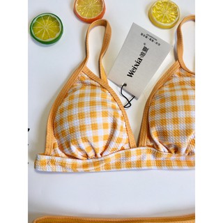 Bikini cạp cao caro vàng(kèm hình thật)
