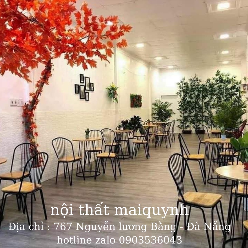 Ghế nan sắt mặt gỗ cao su - ghế cà phê 7 nan quán ăn cà phê nhà hàng