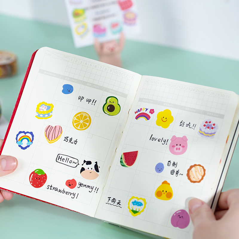 Cuộn 100 nhãn dán in họa tiết đáng yêu trang trí đa năng