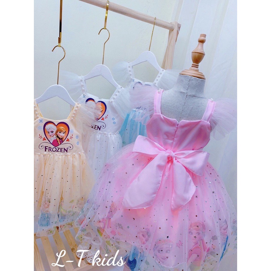 Váy bé gái váy Elsa, TẶNG BỜM, đầm công chúa Elsa ngắn tay đẹp đáng yêu cho bé, Từ 8-20kg