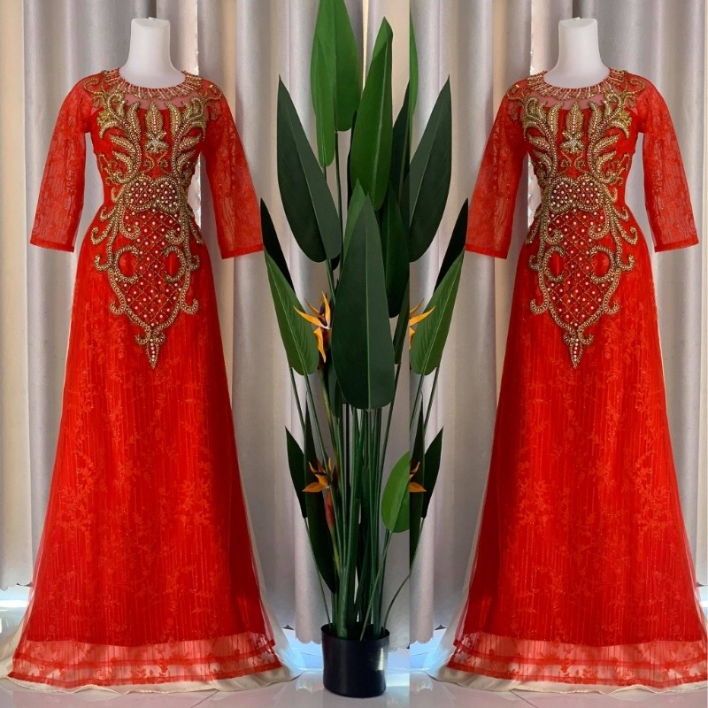 Áo Dài Mẹ Cô Dâu - Áo Dài Sui Gia Màu Đỏ Tươi Kết Kim Sa Sang Trọng ADM013