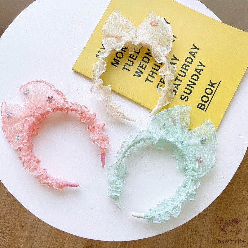 Băng Đô Cài Tóc Phối Ren Thêu Hoa Phong Cách Hàn Quốc Dành Cho Bé