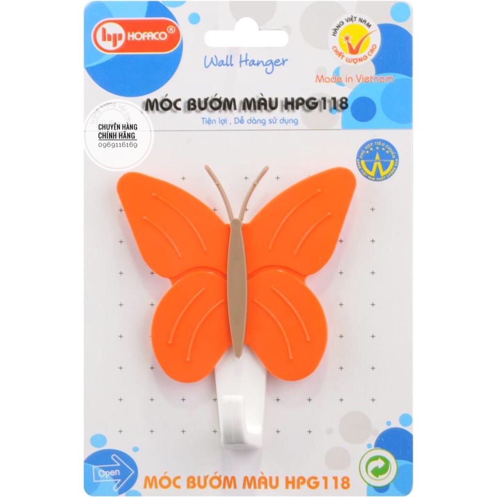 Móc dán dính tường cao cấp HOFACO – Móc nhựa hình bướm trang trí phòng siêu tiện lợi – Móc bướm màu HPL118