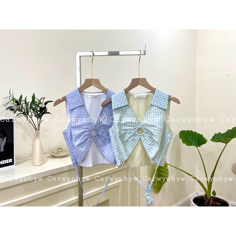 CarwynbyW - Áo Croptop Caro Cộc Tay Có Cổ Sexy (Kaylin Top)