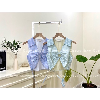 Carwynbyw - áo croptop caro cổ đức sát nách