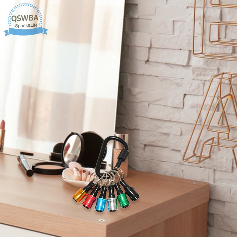 Bộ 6 đầu gắn mũi khoan/mũi tua vít 1/4 inch nối dài tháo nhanh tay cầm có móc chìa khóa dành cho thợ