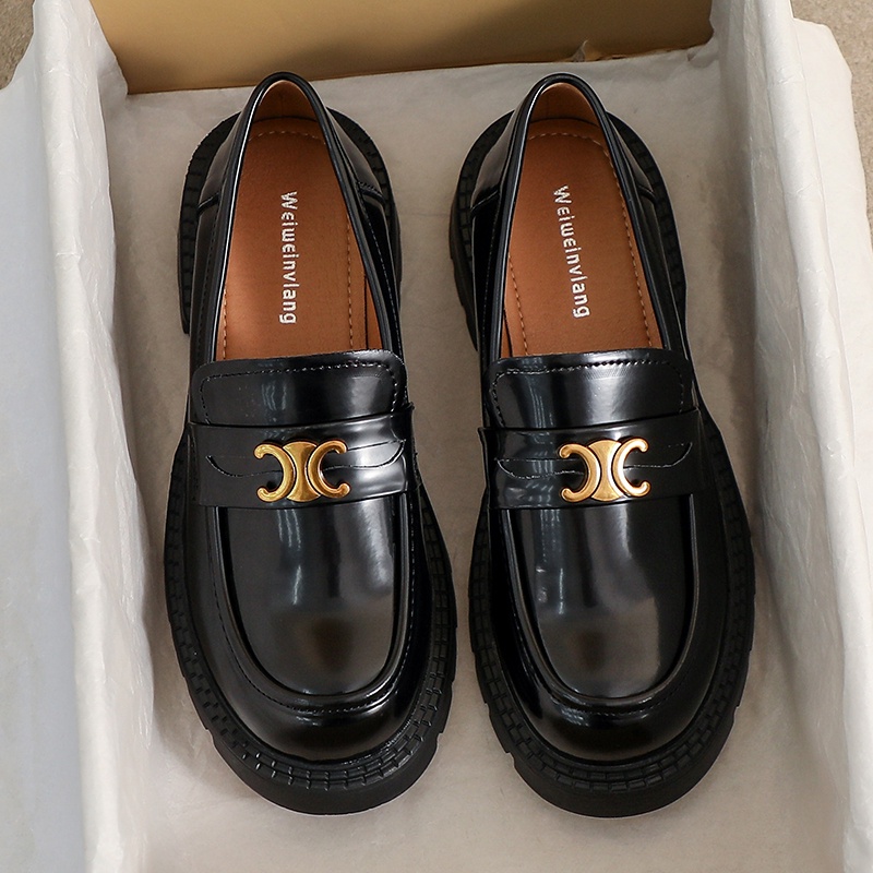 Giày Da Mũi Tròn Đế Dày Mềm Mại Phong Cách Anh Quốc Cổ Điển Size 34-42 Cho Nữ
