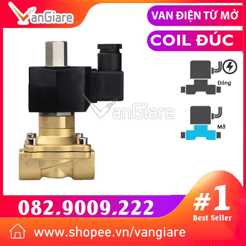 Van điện từ thường mở - có điện van đóng, coil đúc 220v 24v ren 21 27 34