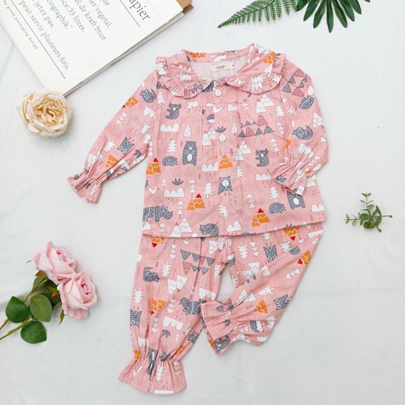 bộ pijama tay dài bé gái hoạ tiết cực xinh(size 9-25kg)-set thu đông bé gái