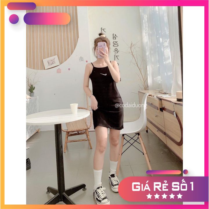 Đầm 2 Dây Trơn Thêu Phẩy Lai - Váy Hai Dây Ôm Body Quyến Rũ (ẢNH THẬT)