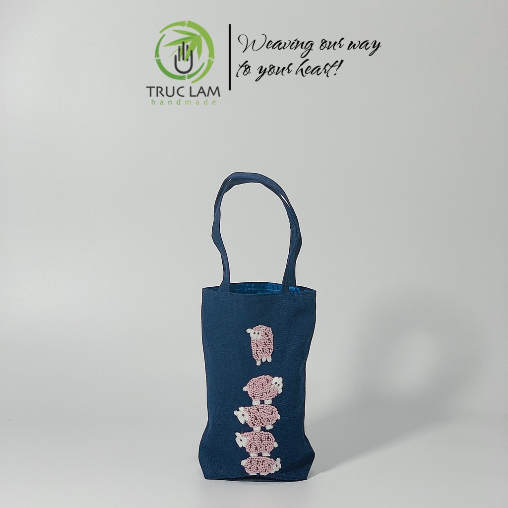 Túi Xách Tay Thêu Họa Tiết 5 Con Cừu Vải Canvas (B) - Trúc Lâm Handmade