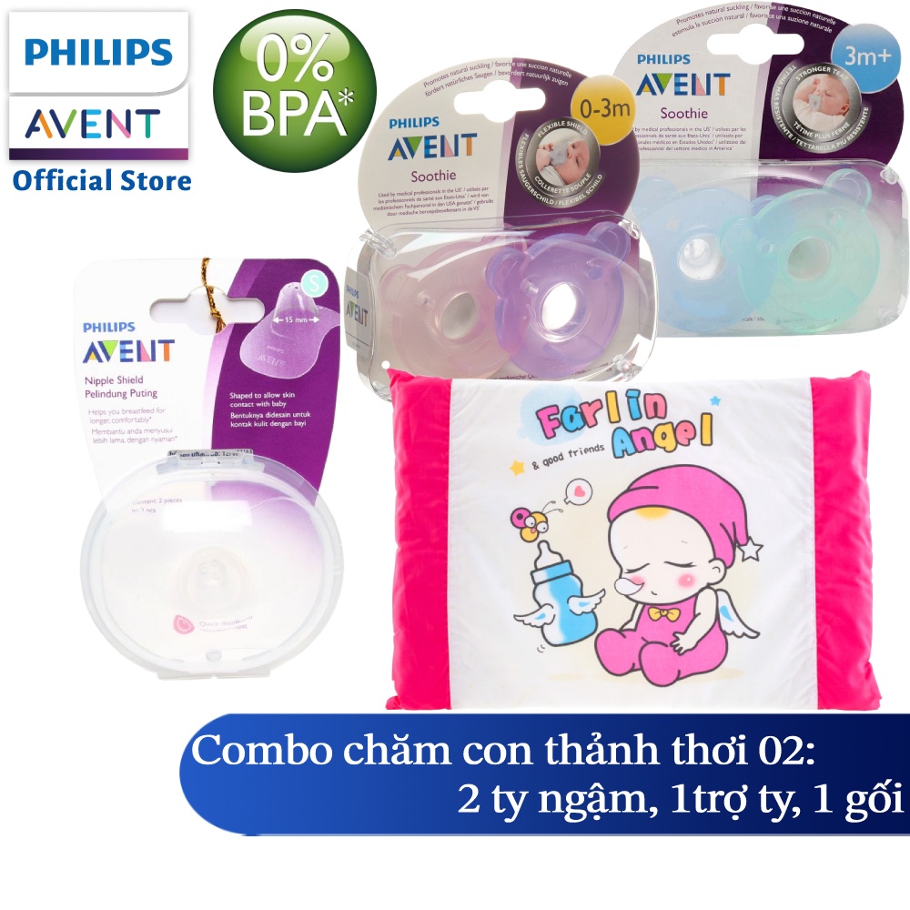 Combo chăm con thảnh thơi 2 từ Philips Avent (trợ ty, ty ngậm, gối em bé)