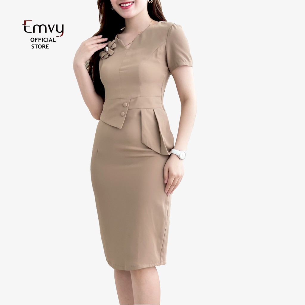 Đầm công sở đính nơ cổ V thiết kế Sang Trọng Emvy Fashion K35