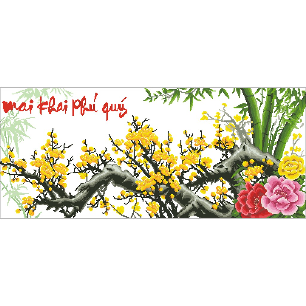 Tranh Thêu Chữ Thập Mai Khai Phú Quý 3