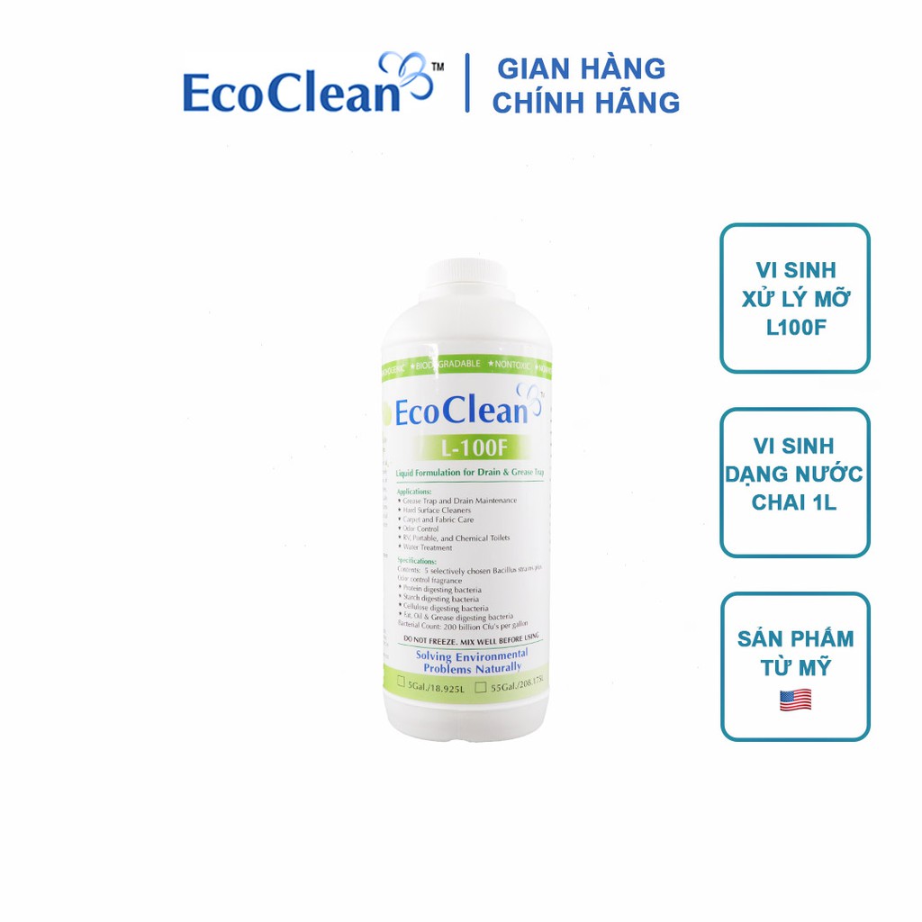 Vi Sinh Ăn Mỡ, Khử Mùi Đường Ống, Bồn Rửa - EcoClean L100F