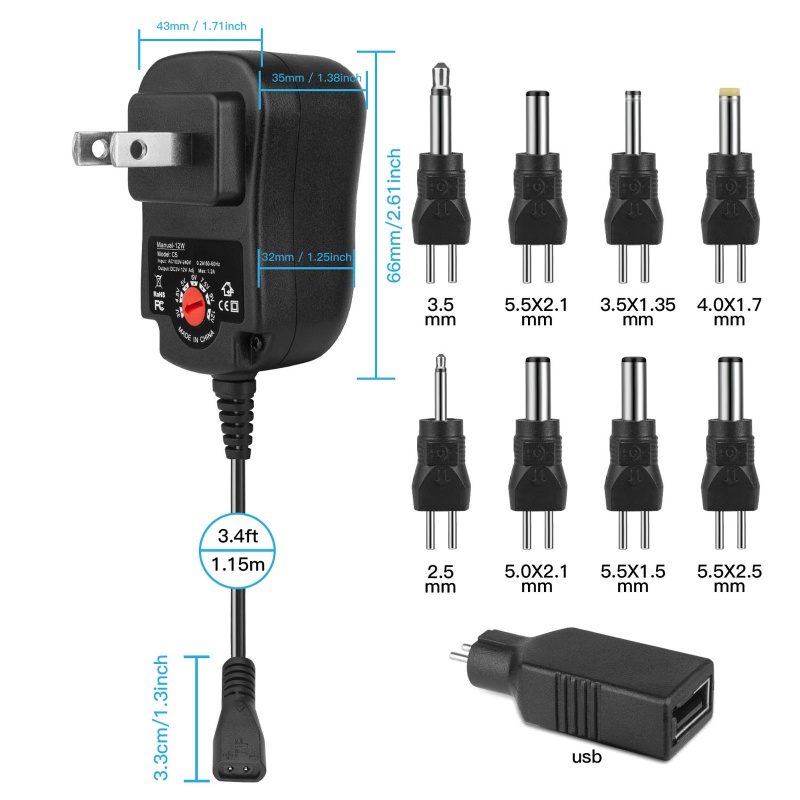 Bộ sạc chuyển đổi nguồn điện 12w 3v 4.5v 5v 6v 7.5v 9v 12v Ac Dc chuyên dụng cho máy quay an ninh CCTV