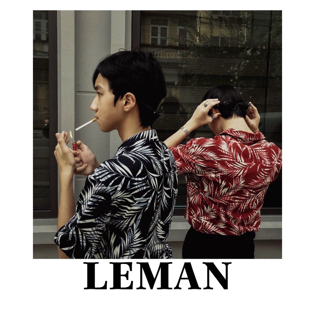 Áo sơ mi hawai shirt nam- LEMAN-bản đặc biệt  chất lụa cao cấp cực mát và giữ form  - họa tiết đen và đỏ - mua 2 tặng 1