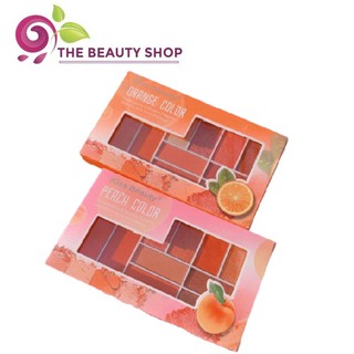 Bảng 10 ô phấn mắt má hồng KISS BEAUTY 2 tone ĐÀO và CAM