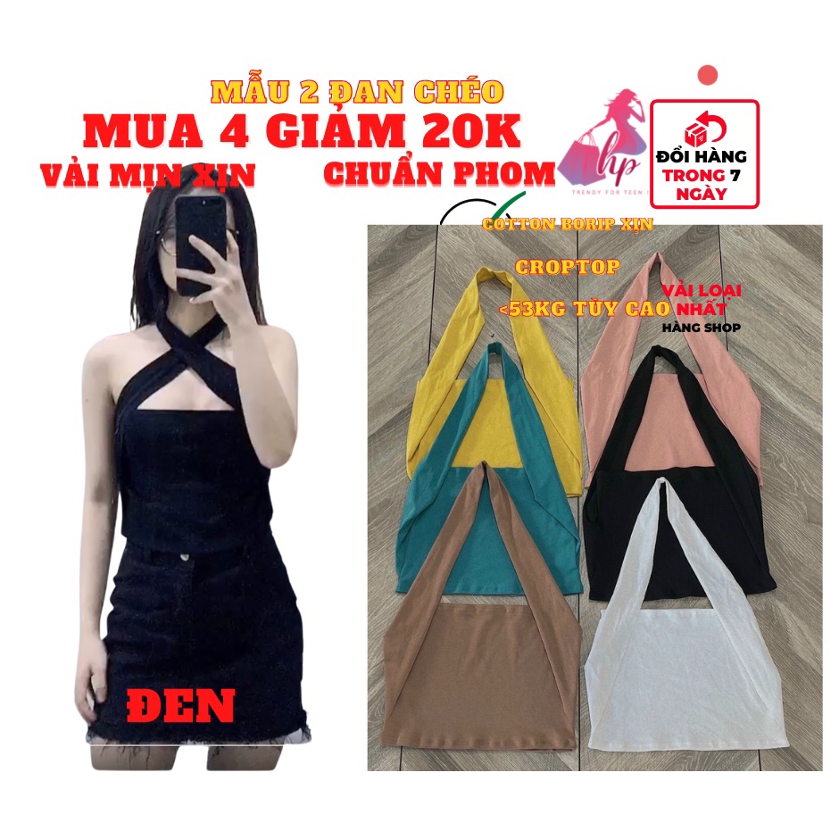 Áo yếm choàng cổ nữ kiểu đan xéo croptop ôm body hở lưng cực xịn mẫu mới thời trang nữ 2021