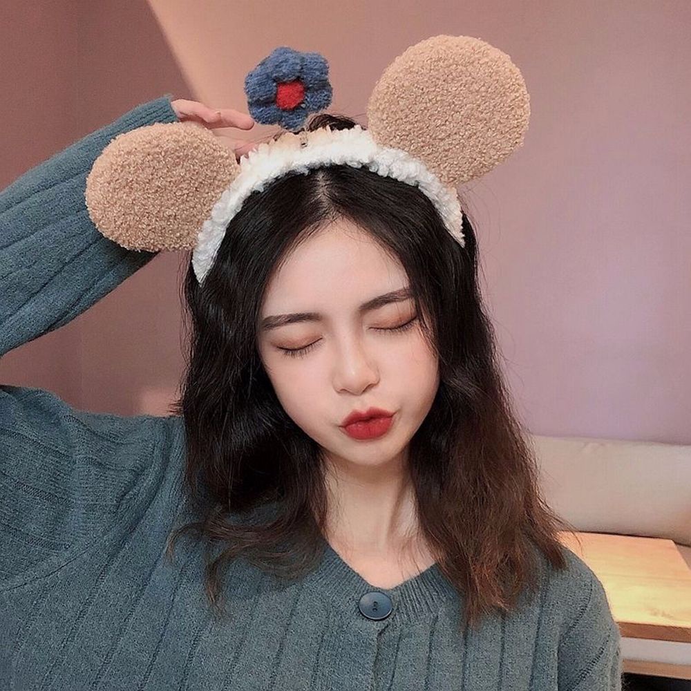 Cài tóc cotton mềm hình tai gấu và bông hoa nhiều màu sắc phong cách Hàn Quốc cho nữ