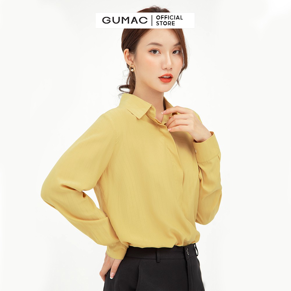 [Mã WABRGUSBD2 giảm 10% tối đa 50k đơn từ 250k] Áo sơ mi nữ công sở GUMAC, from cơ bản màu vàng tay dài AB535 | BigBuy360 - bigbuy360.vn