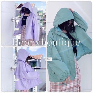 Áo Khoác Kaki RAINY Nữ ♥ Jacket form rộng bigsize tay bồng bánh bèo pastel màu Tím | Xanh Ulzzang HOT ♥