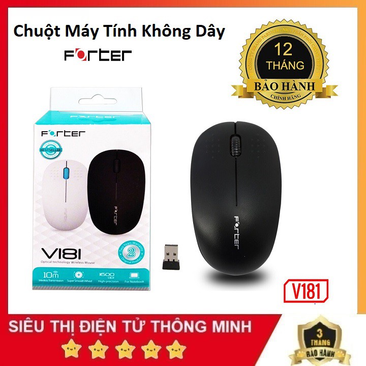 Chuột Máy Tính, Chuột Quang Không Dây Forter V181 Không Dây 1600DPI Bảo Hành Chính Hãng  12 Tháng