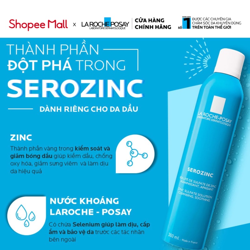 Nước khoáng giúp làm sạch & làm dịu da La RochePosay Serozinc 300ml