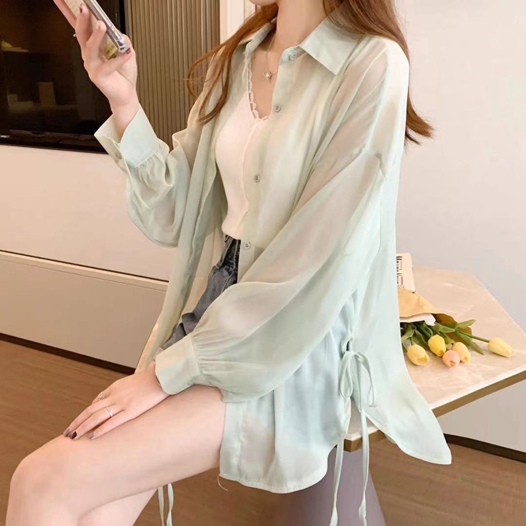 Áo Khoác Sơ Mi Trắng Mỏng Tay Dài Chống Nắng Thời Trang Mùa Hè 2022 Mới Dành Cho Bạn Nữ