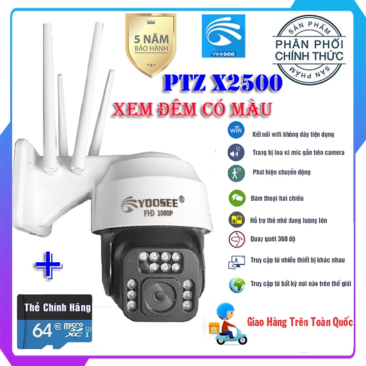 Camera Wifi Ngoài Trời xem đêm có màu Yoosee X2500 3MPX , đàm thoại 2 chiều, cảnh báo chuyển động, chống nước