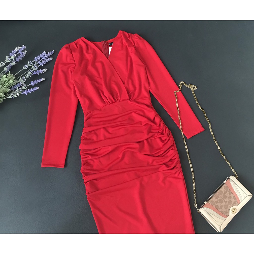 Đầm Topshop body cổ V tay dài