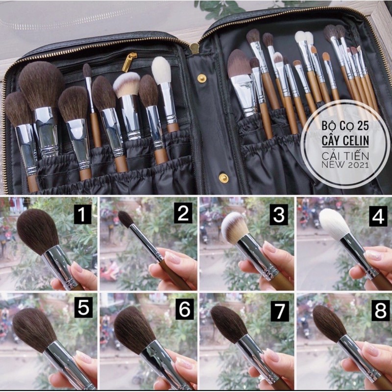 Bộ cọ trang điểm Celin 25 cây lông thú siêu mềm kèm bao da, túi lưới đựng cọ Siêu phẩm chính hãng nhập kẩu {Chính hãng