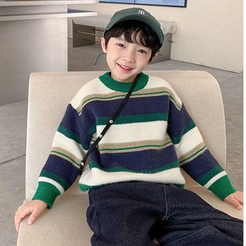 Áo Sweater Dệt Kim Tay Dài Kẻ Sọc Phong Cách Phương Tây Thời Trang Thu Đông Mới 2022 Cho Bé Trai