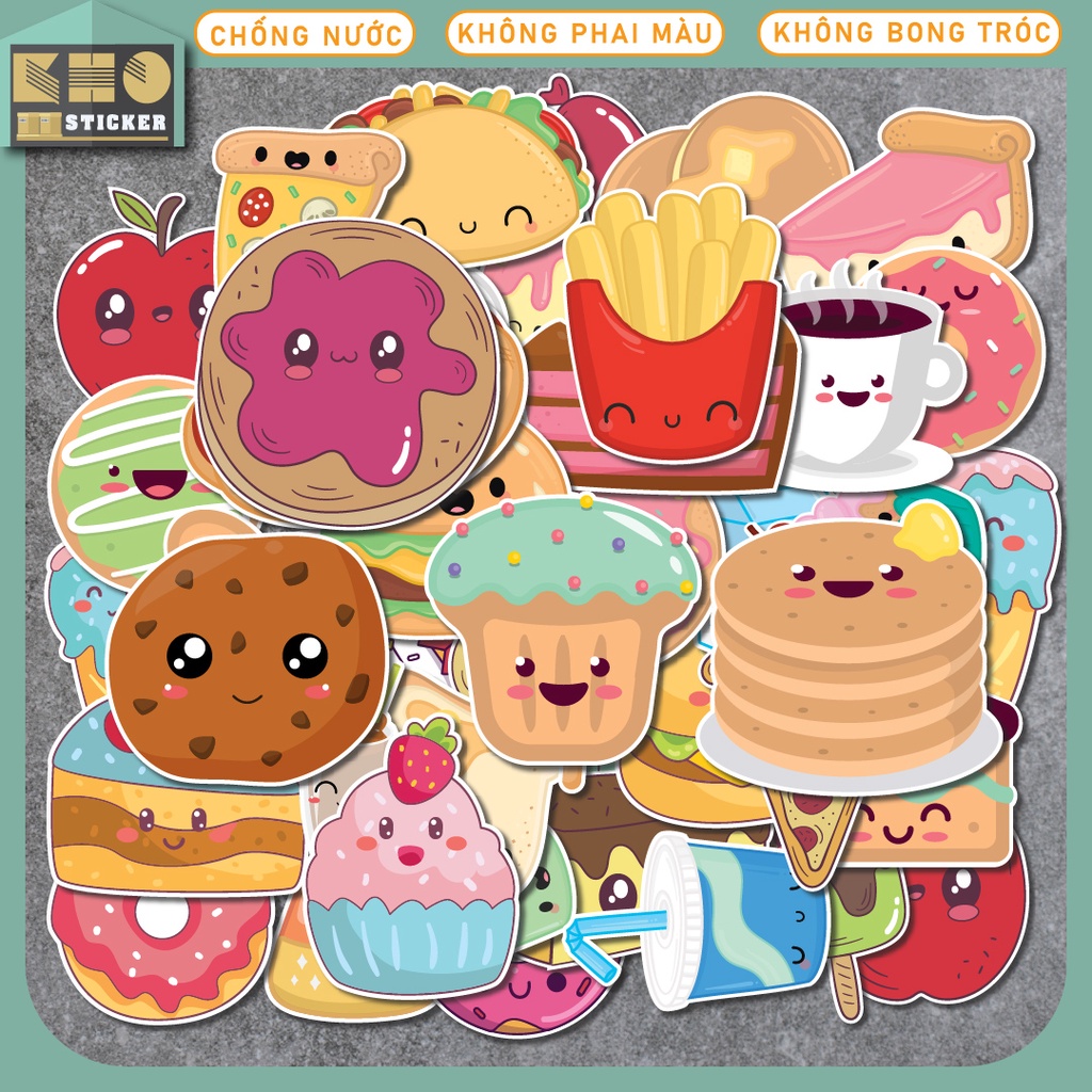 Combo 50 Sticker Food chống nước sticker dán laptop, điện thoại, đàn guitar, mũ bảo hiểm, vali. MSP: ST21