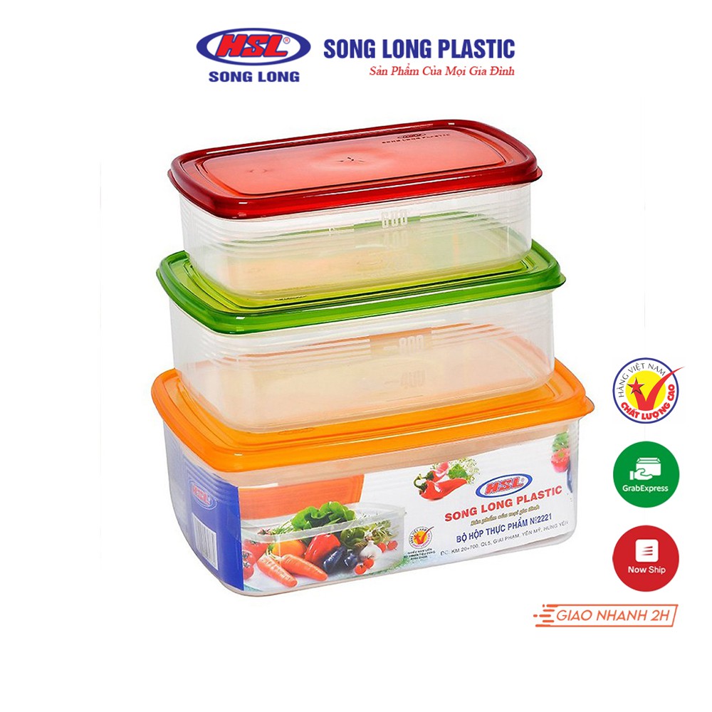 Bộ 3 hộp bảo quản thực phẩm nhựa 850ml, 1300ml, 2000ml Song Long Plastic hình bầu dục - 2221