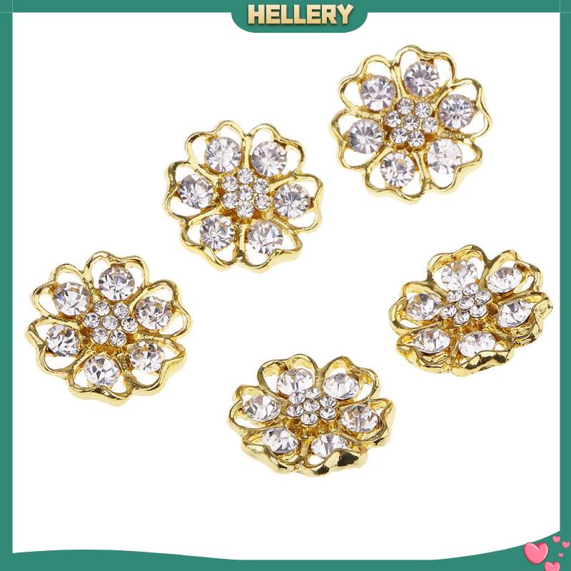 Set 5 Nút Kim Loại Hình Bông Hoa Đính Đá 20mm Trang Trí Tiệc Cưới