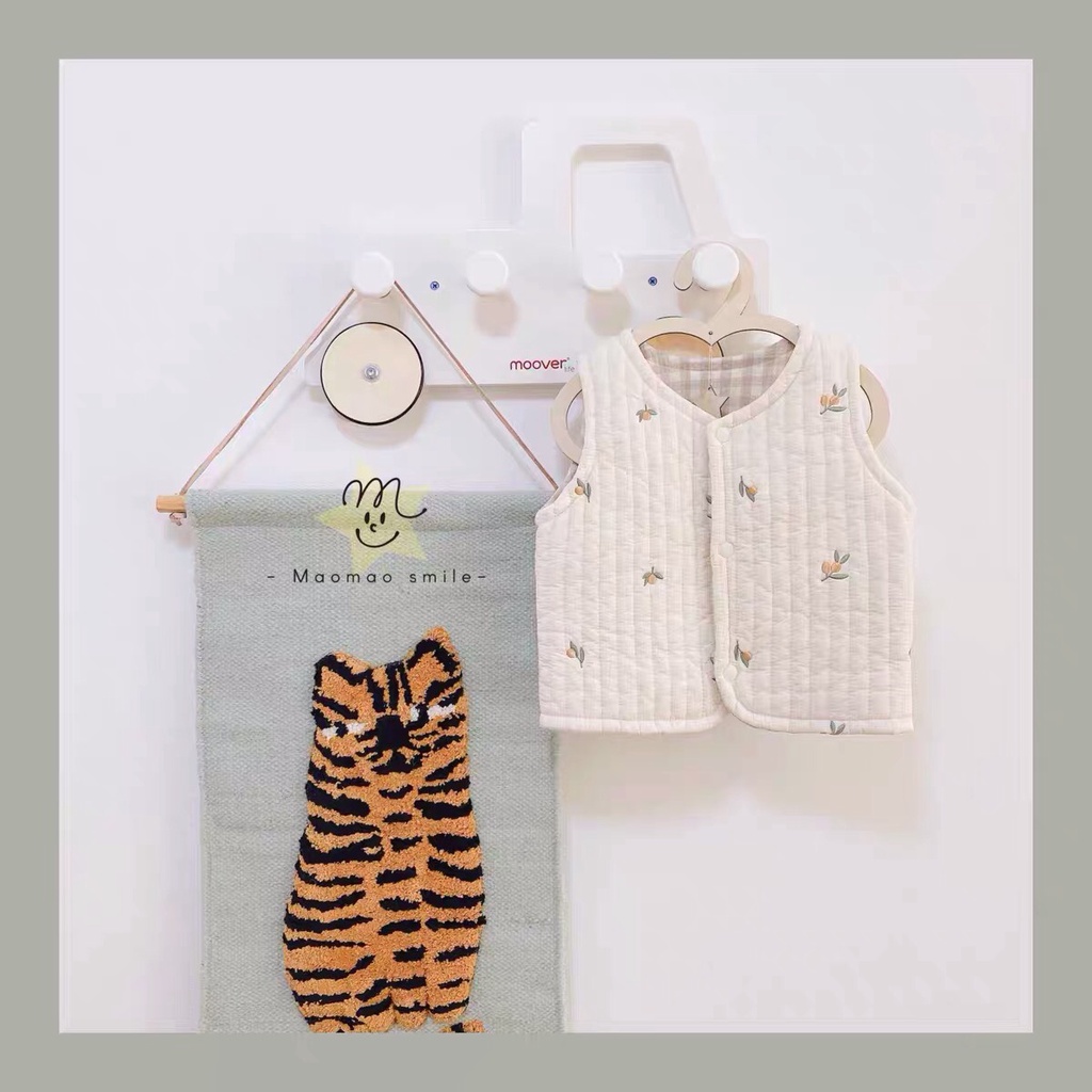 Áo Gile Cotton Trần Bông Mềm Họa Tiết Thêu Xinh Xắn Cho Bé