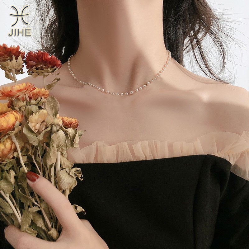 【JIHE】Choker Vòng cổ đính ngọc trai phong cách Hàn Quốc đơn giản thời trang