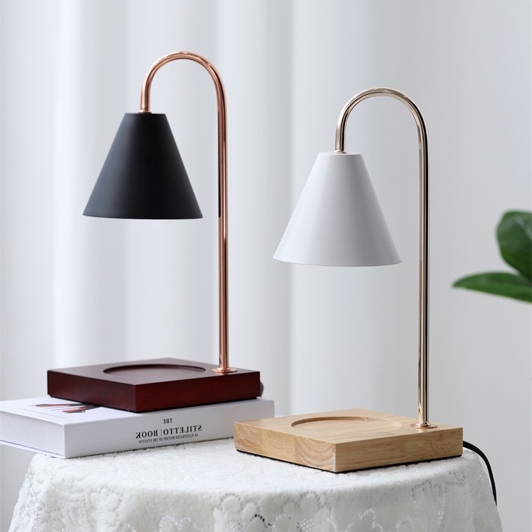 Đèn đốt nến thơm đế gỗ - Tặng kèm bóng Halogen GU10