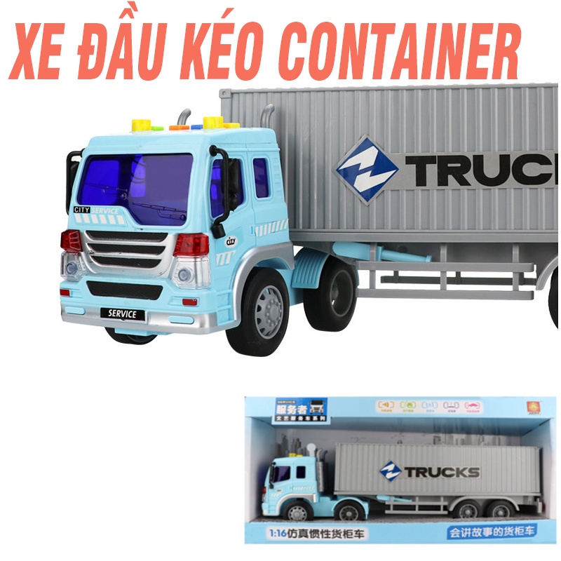 Mô hình xe đầu kéo container chở hàng đồ chơi trẻ em xe bằng nhựa có âm thanh và đèn