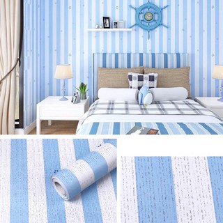 giấy dán tường sẵn keo kẻ sọc ngôi sao xanh khổ 45cm