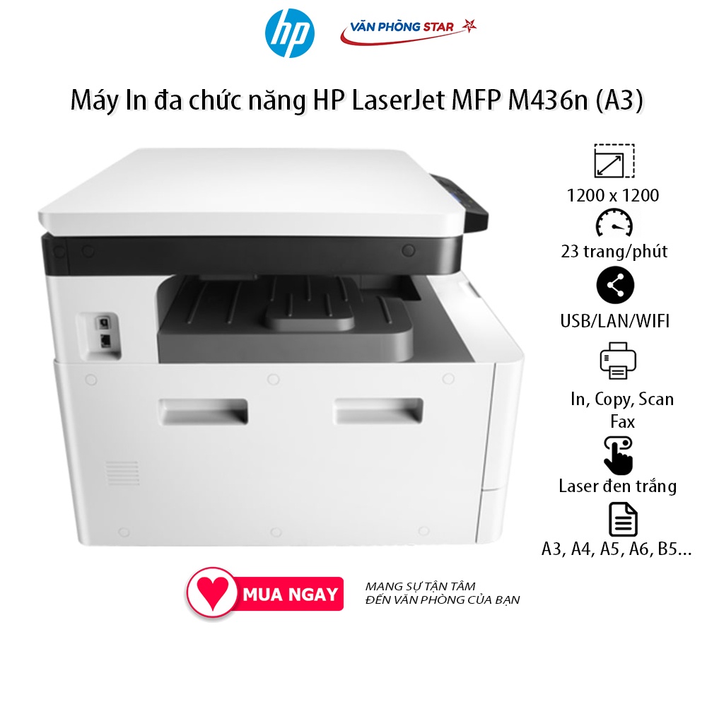 Máy in Laser đa chức năng HP LaserJet MFP M436n A3 tại Vanphongstar tốc độ in 23 trang/phút, copy 23 cpm, scan 30 ipm